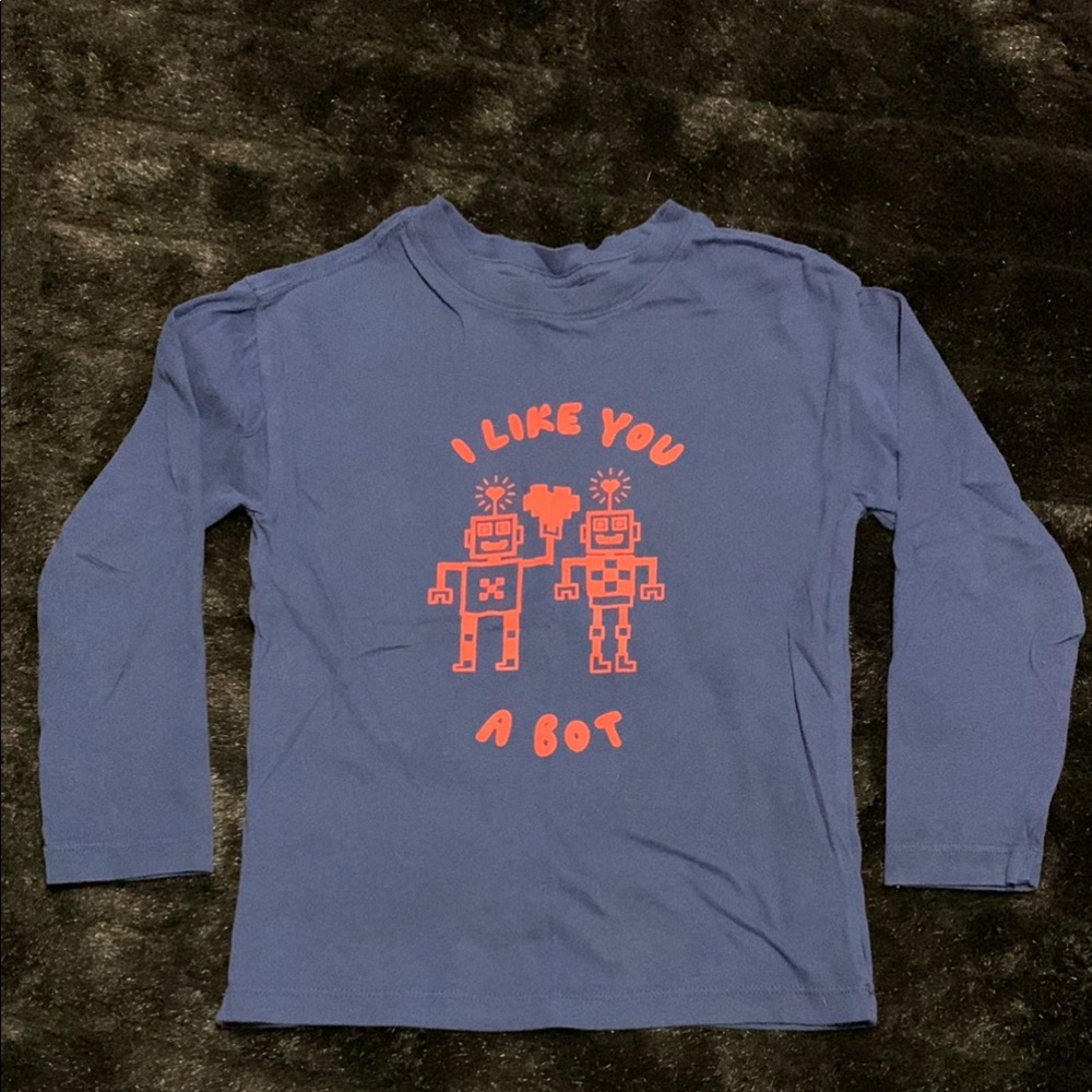 Hanna Andersson Blue and Red Robot Graphic Long Sleeve Tee